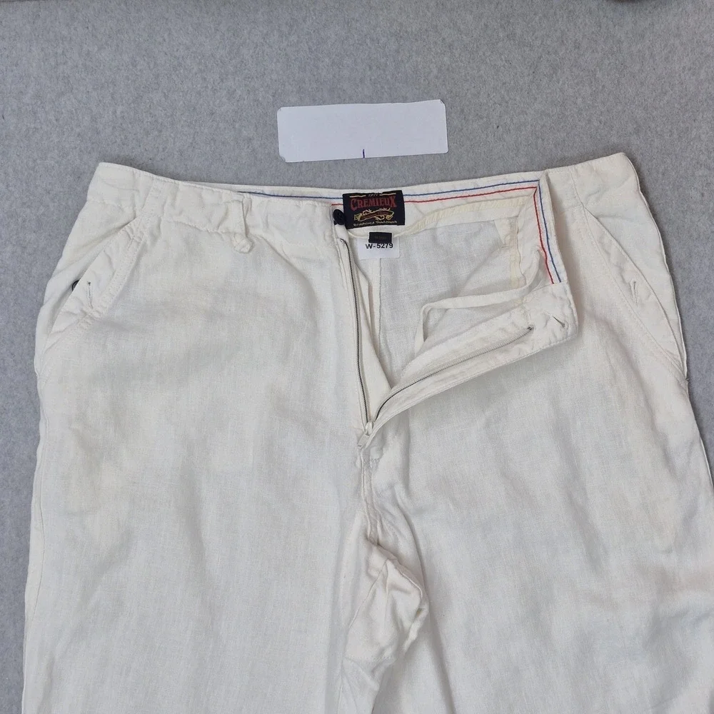 VINTAGE Cremieux Men Pants 36X32 White Linen Button Zipper 32